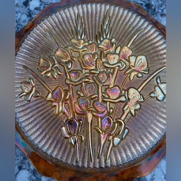 EUC BEAUTIFUL VINTAGE JEANETTE CARNIVAL GLASS SERVICE TRAY/PLATTER - Picture 5 of 11